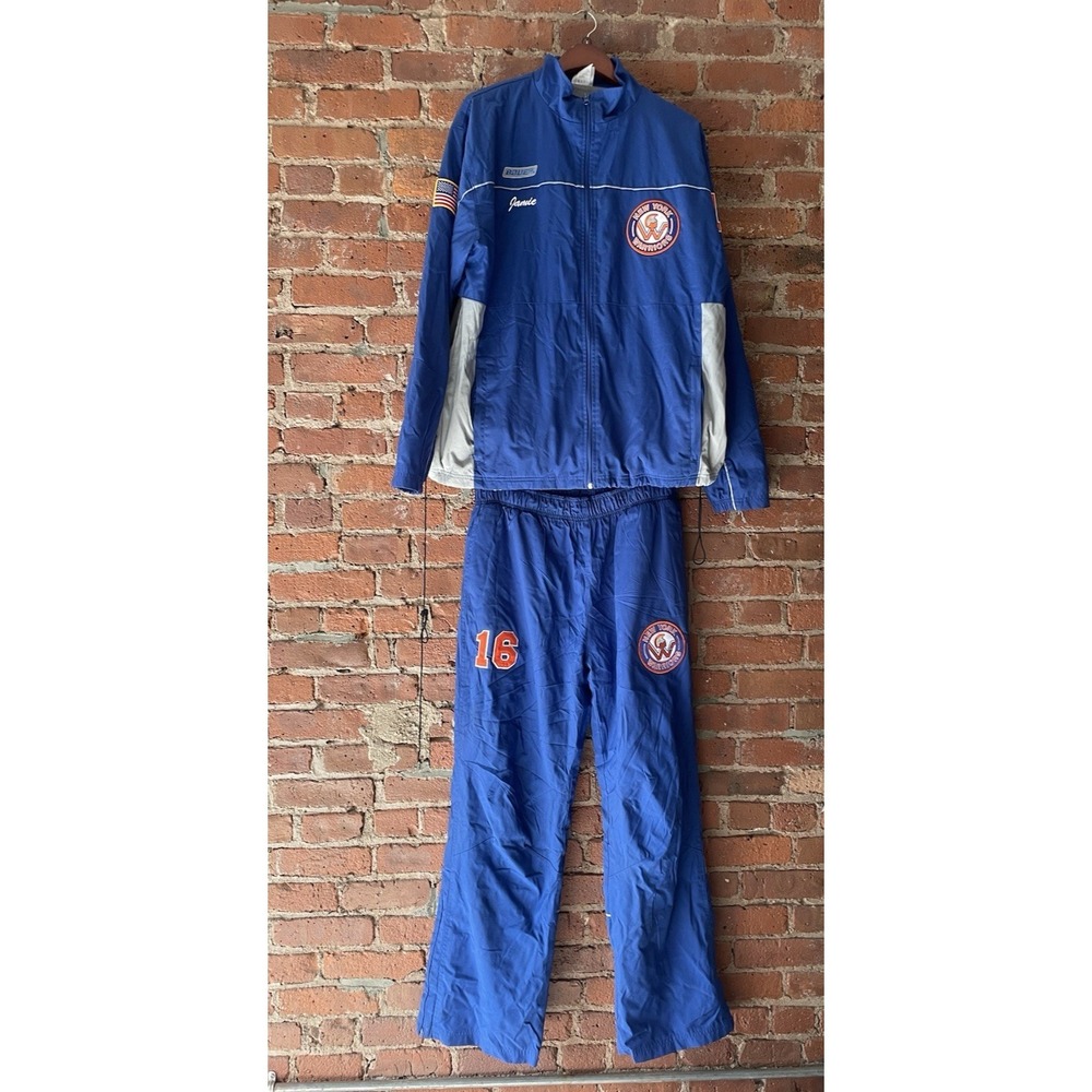 Vintage Hockey Warm Up Uniform Sz XL New York Warriors Blue Orange Bauer